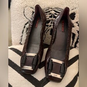 Prada Brown Flats with Silver Accents